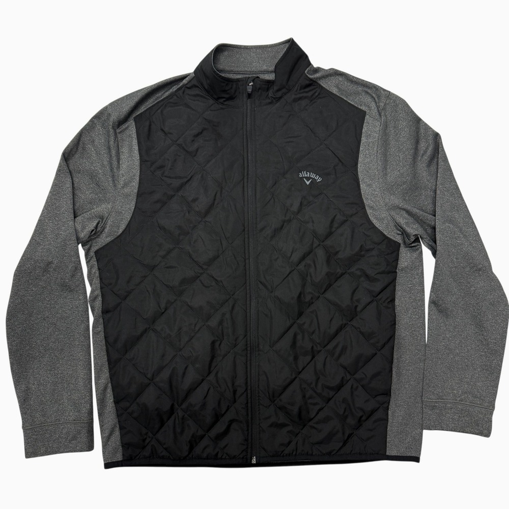 Callaway Weather Series Mens XL Hybrid Quilted Full Zip Golf Jacket Black Grey